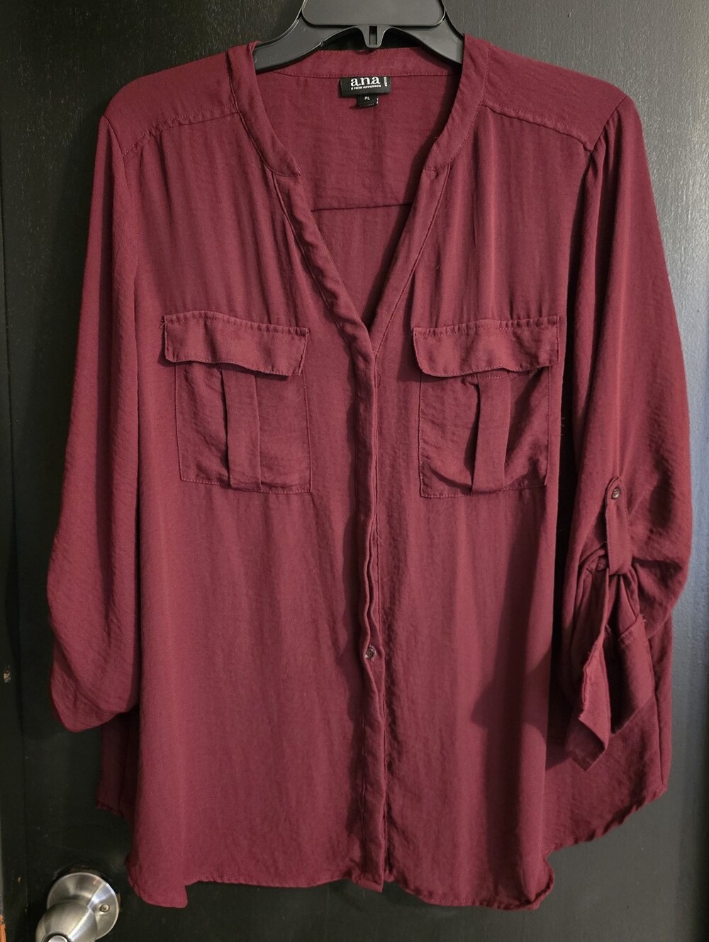a.n.a Burgundy Button-Front Utility Blouse